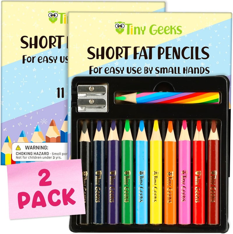 TinyGeeks Jumbo Color Pencils Set For Kids - Short Fat Triangle Pencils for Kids Ages 3-7 - For Preschoolers, Kindergarten, Toddlers, Beginners - Triangular Shape With Sharpeners - Image 1